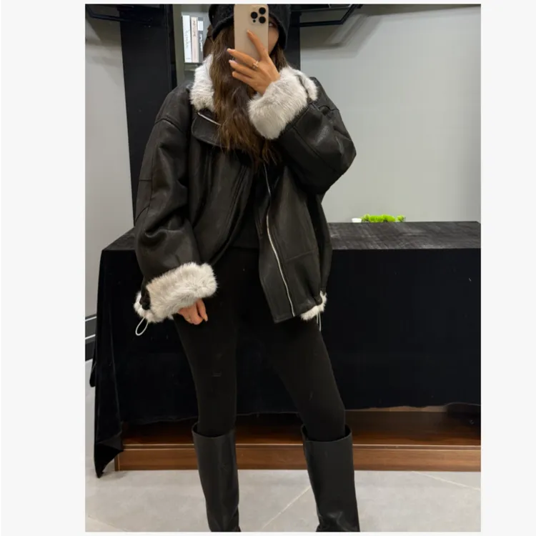 【容雨RYHOME】定制麂皮磨砂树脂两面穿兔毛皮毛一体外套253W2505