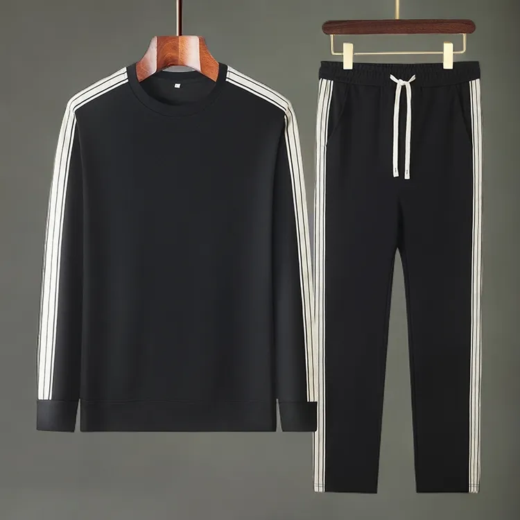 纪诗哲男士套装老钱风男装春秋圆领卫衣运动休闲长袖宽松两件套