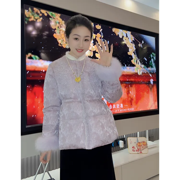 2025新款新中式中长款加厚收腰显瘦重工串珠刺绣轻奢国风棉服外套