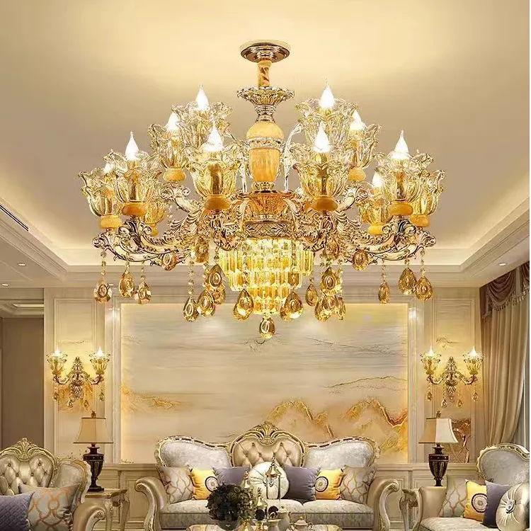 欧式客厅玉石水晶吊灯大气奢华别墅家用主灯餐厅卧室2025新款灯具