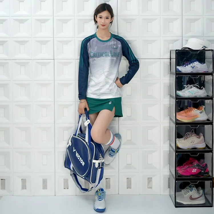 艾特V透气网眼速干透气比赛服男女V领羽毛球服短袖休闲单上衣长袖