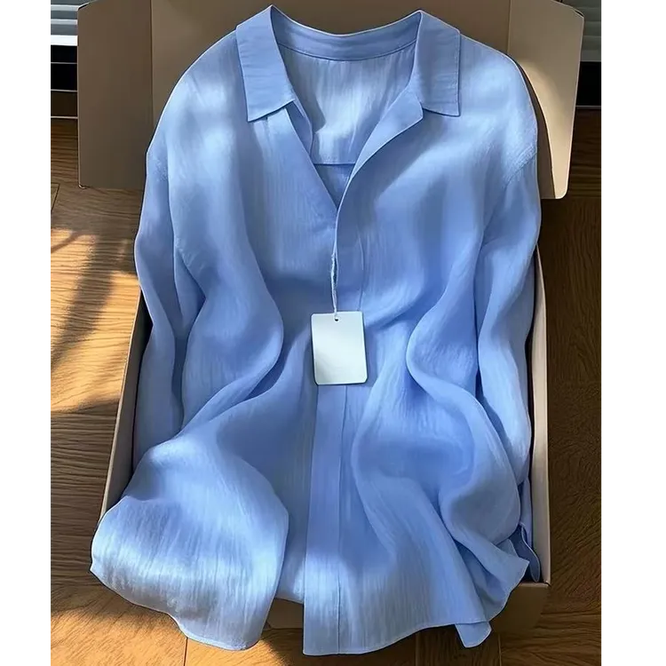 今年爆款蓝色时尚长袖衬衫女2025早春小众衬衣独特超好看职业上衣