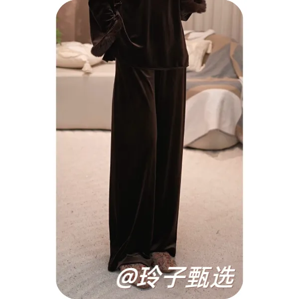 玲子自制(绽放风采）原版！新中式国风气质高定加绒休闲丝绒直筒裤