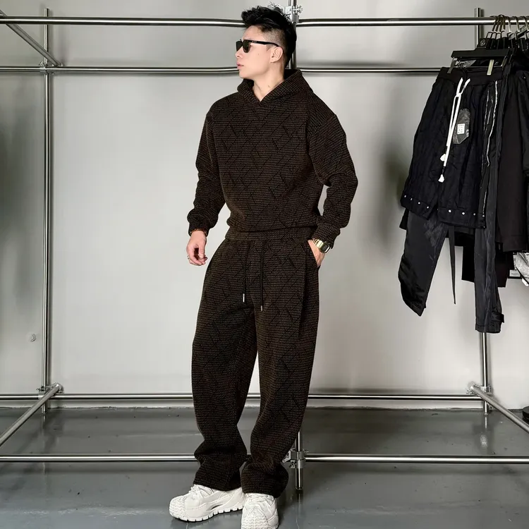 美式潮牌时尚冬季加厚重磅老钱风百搭休闲时尚宽松舒适潮流套装