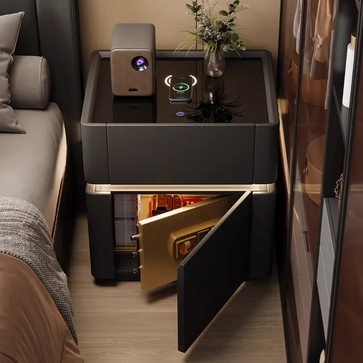 智能实木床头柜暗格保险箱一体2025高级多功能无线床边保险cx专属