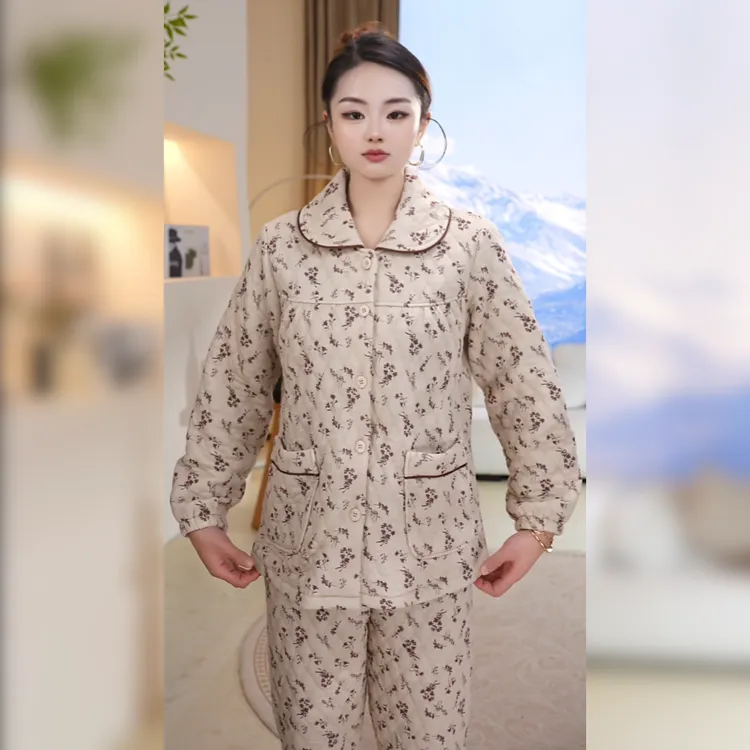 佐菲【暖冬夹棉】2025淡雅碎花夹棉睡衣女士秋冬季冬天保暖家居服
