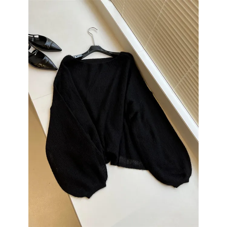 真心舒服！巨推荐！一字领针织衫女轻薄罩衫长袖显瘦时尚好看上衣秋