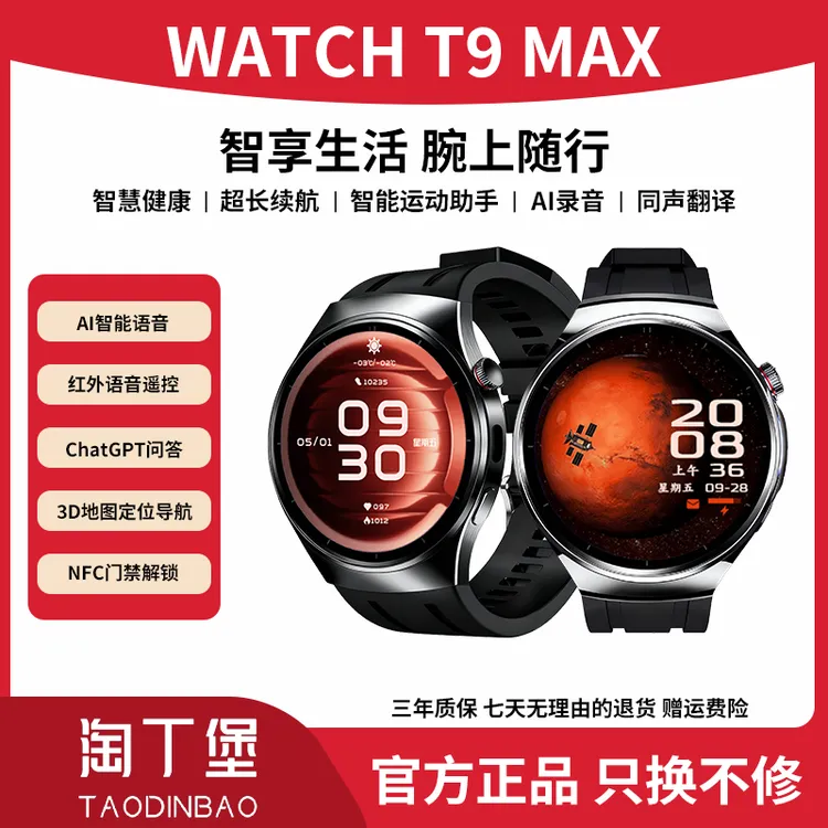【新品上市】淘丁堡非凡慧影T9 MAX智能手表Ai录音同声传译黑-swy