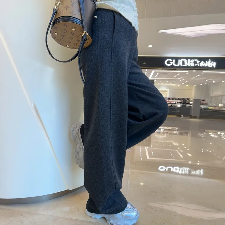 抽绳时尚高腰性感风拼接弯刀休闲裤阔腿裤白色微弹静奢风立体剪裁