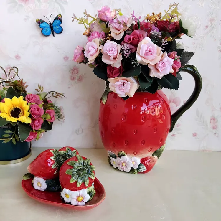 Function art方亚品牌陶瓷草莓花瓶欧式家居餐桌玄关电视柜装饰品