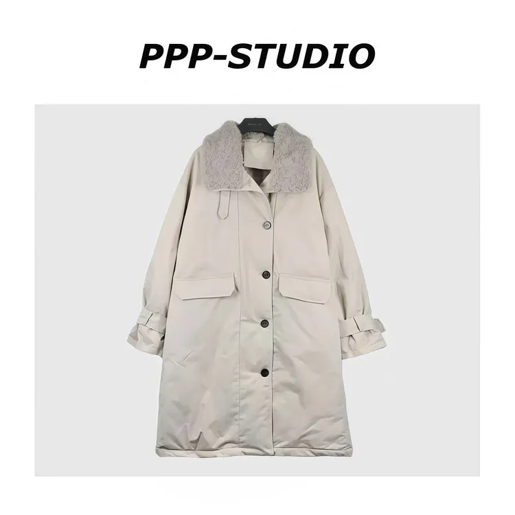『PP-STUDIO』冬季新款时尚百搭设计款拼接毛毛领羽绒服*20253414