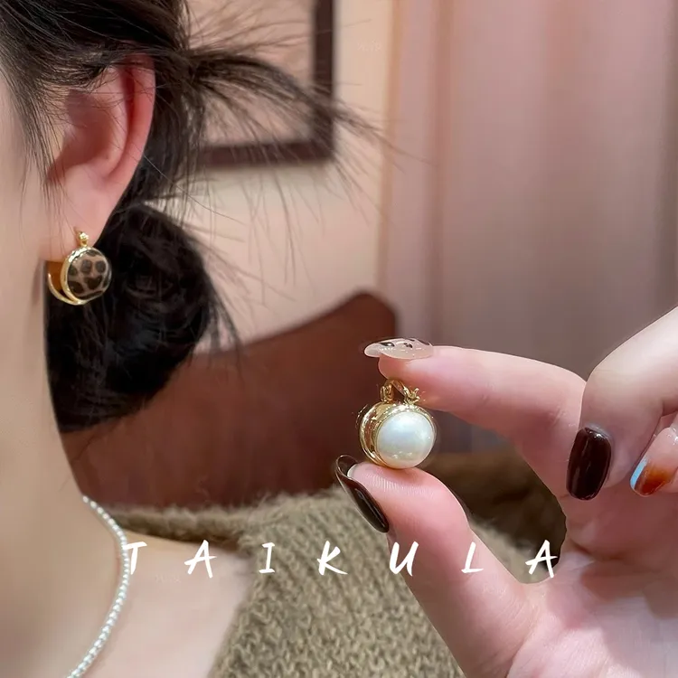 豹纹圆形双面可戴耳扣高级感精致轻奢耳环秋冬爆款时尚气质耳饰品