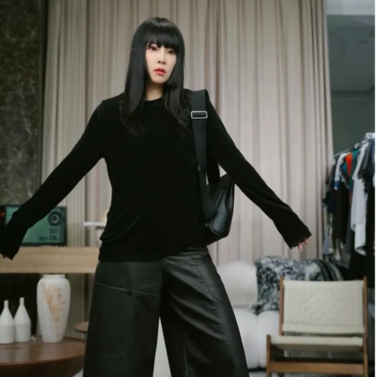 infobyfive2025秋冬新款醋酸六代长袖波浪领打底T恤一店NF0507002