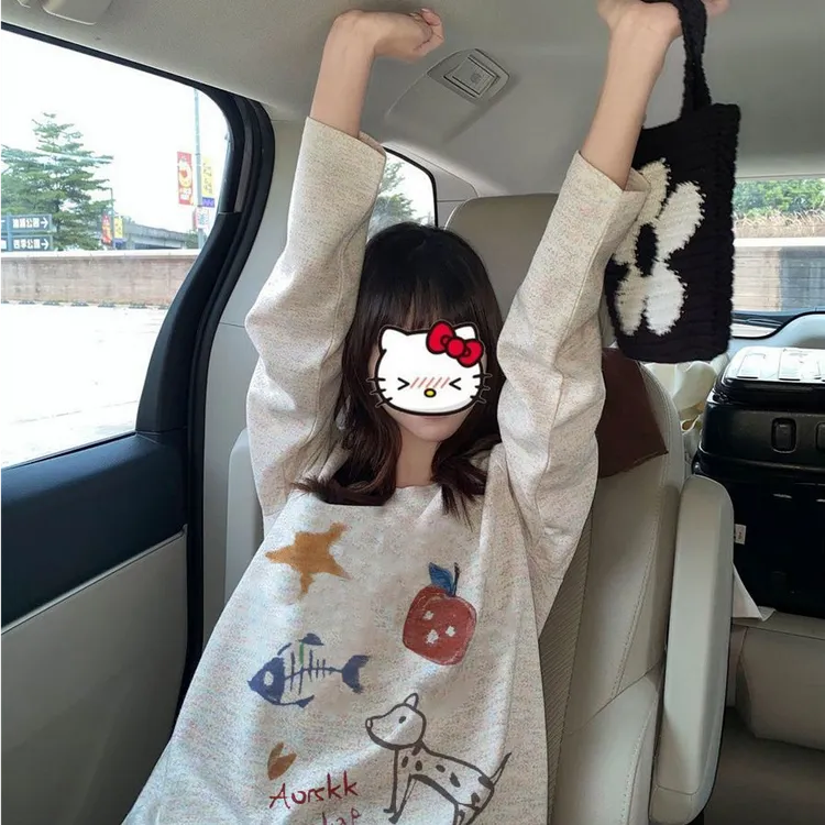 【ZHAP】新款圆领打底衫250克彩纱长袖t恤女宽松秋冬ins风外穿个性