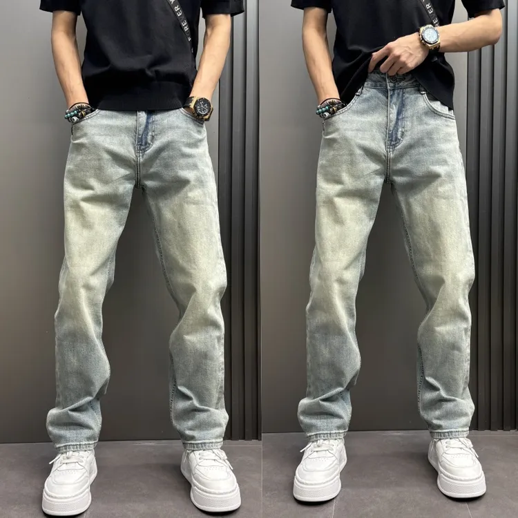 牛仔裤复古做旧宽松痞帅美式水洗男装修身新款慵懒男士破坏直筒