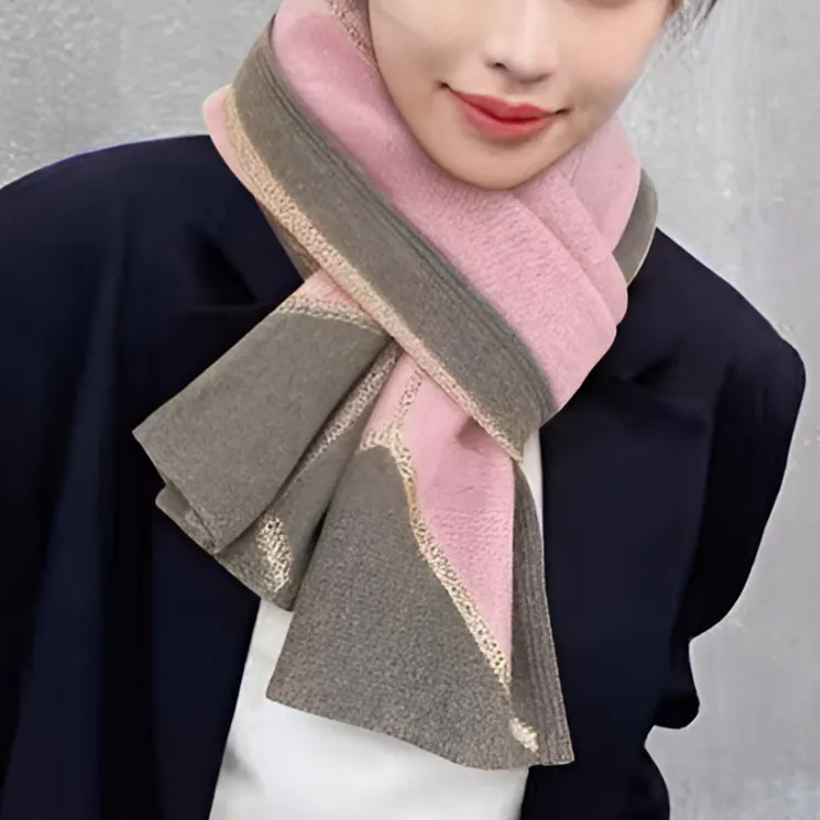 山羊绒金丝线拼色粉色140*25长巾围巾搭配披肩外搭秋冬保暖I109