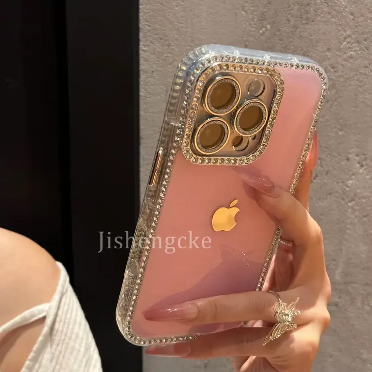 高级双面闪粉镶钻适用苹果16手机壳iPhone15promax全包镜头14女13
