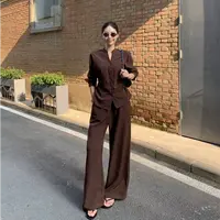 极简老钱风时尚套装衬衫长袖显瘦高腰系带休闲裤气质优雅