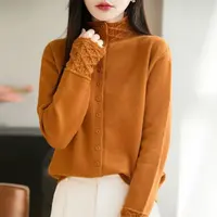 2025秋冬新款时尚立领开衫针织衫显瘦毛衣纯色女士上衣5288长57