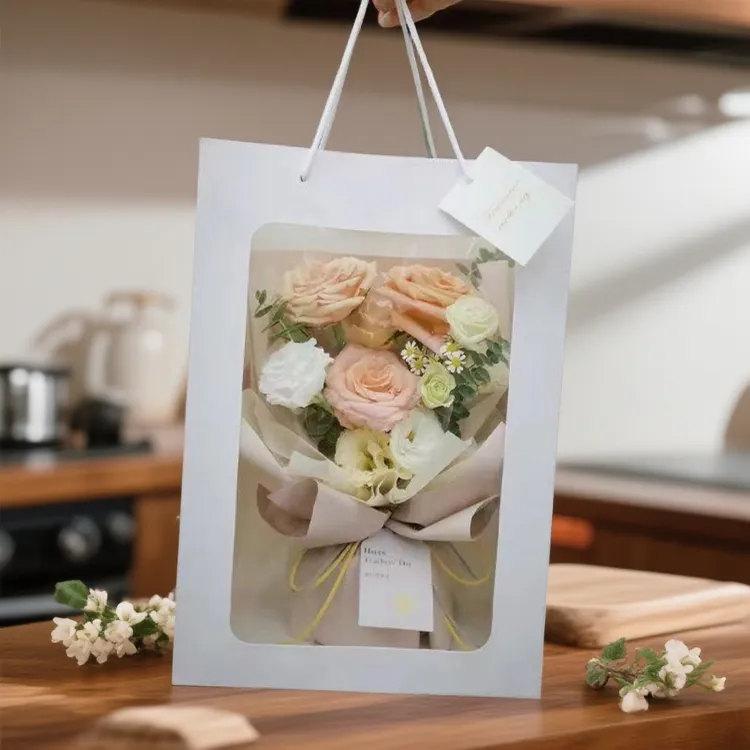 橱窗手提袋教师节情人节开窗透明鲜花袋子圣诞中秋礼品包装袋