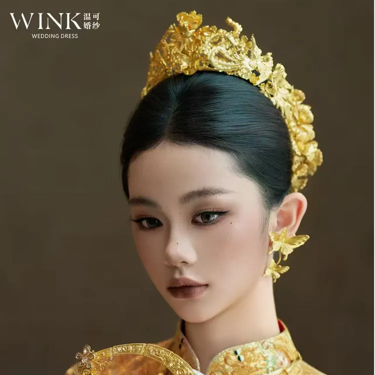 ete新娘饰品金色牡丹凤凰冠精致奢华新中式秀禾龙凤褂配饰12703