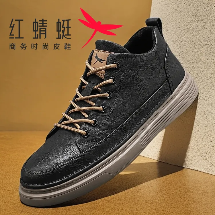 红蜻蜓2025春秋牛皮高帮鞋新款男鞋男士皮鞋时尚休闲百搭耐磨潮鞋