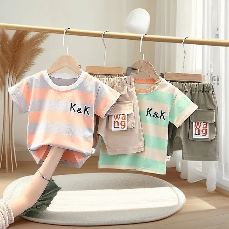 男童夏装短袖条纹套装中小童帅气夏季两件套韩版百搭宝宝衣服