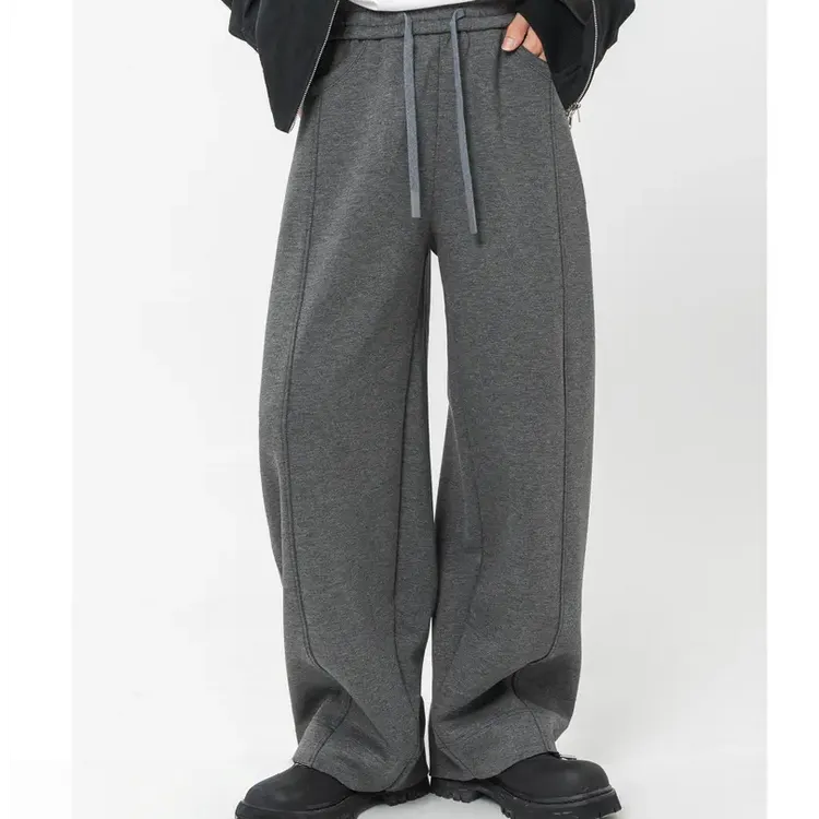 LUSEN  阔腿长裤中腰部男士常规款宽松休闲长裤百搭纯色弯刀裤