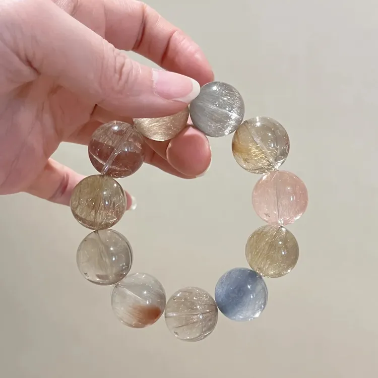 天然清冷感猫眼彩兔毛手串顺发多巴胺拉丝冰透手链礼物多样性发一