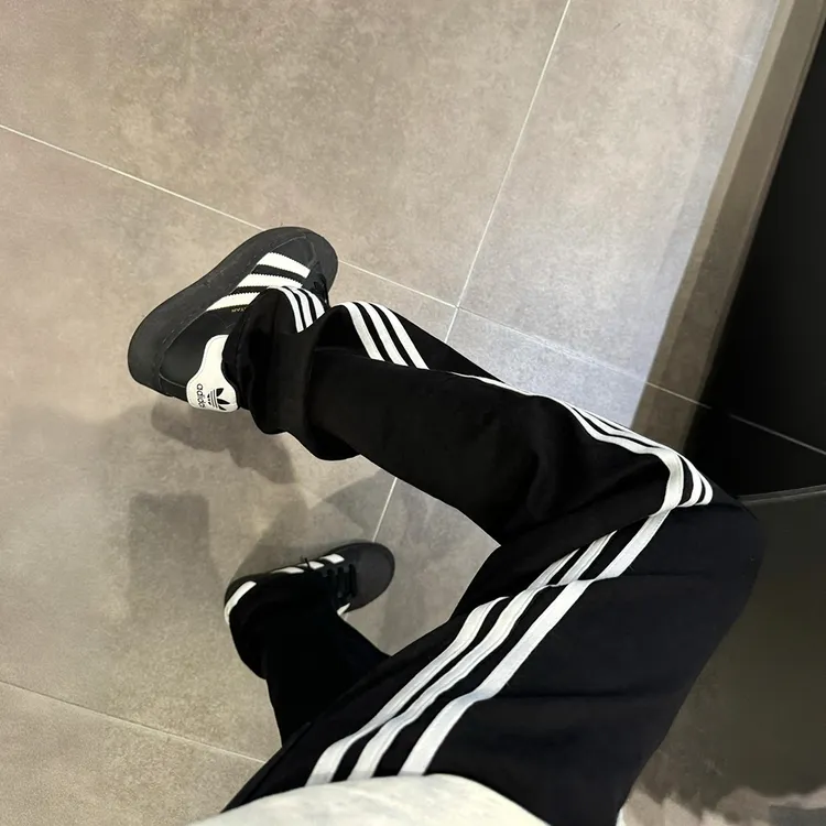 cleanfit三条杠裤子男冬季美式复古潮牌运动弯刀卫裤直筒休闲裤
