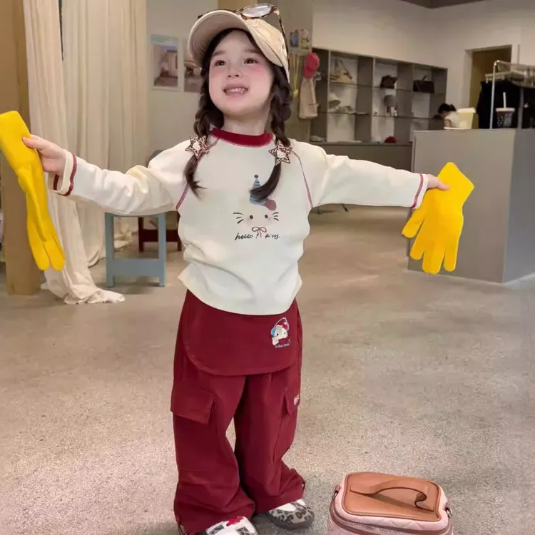 女童韩版套装2025秋季新款洋气时髦长袖休闲宽松工装裤纯棉两件套