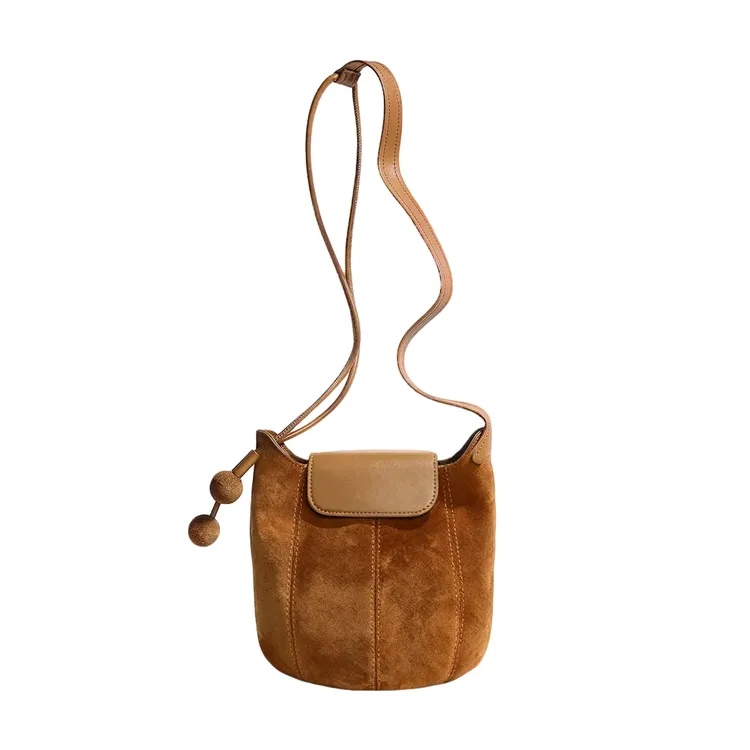 复古南瓜包女2025新款真皮水桶包磨砂牛皮高级感单肩斜挎包