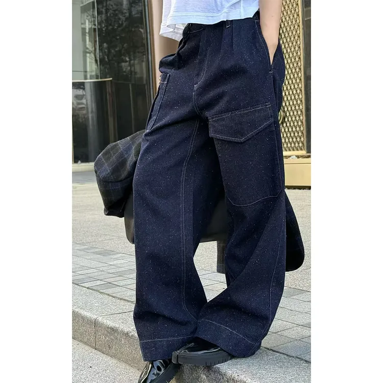 LA CALLA丹宁重工多口袋高腰双扣棉点牛仔裤OY-WO7976