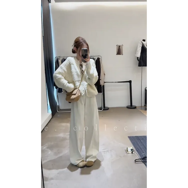 MARIE.COCO早秋穿搭软糯麻花针织开衫毛衣外套高腰阔腿休闲裤套装