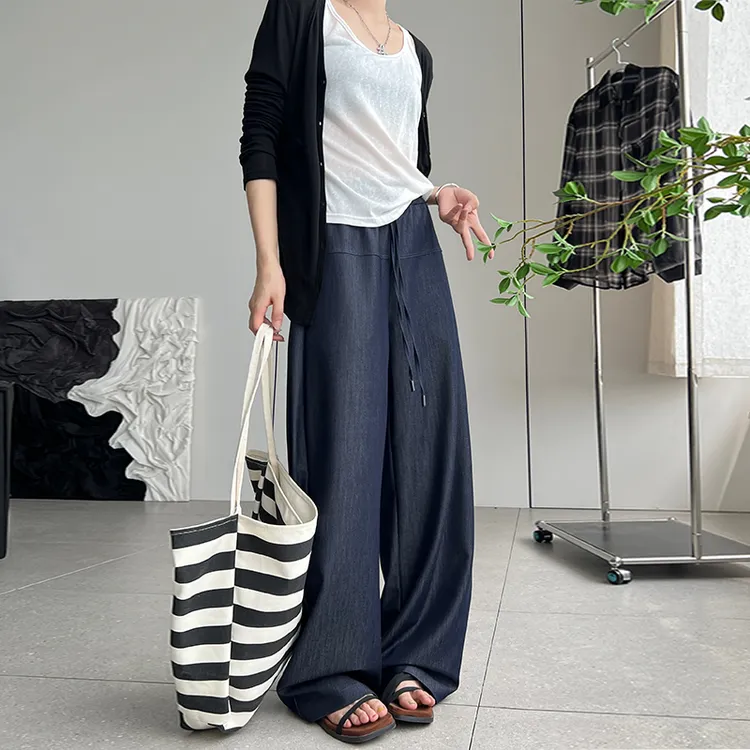 夏季薄款休闲裤女防晒显瘦直筒裤时尚百搭凉感宽松冰丝软牛仔裤