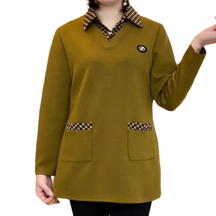 短款格子翻领上衣显瘦遮肉时尚减龄端庄大气春秋长袖百搭秋季