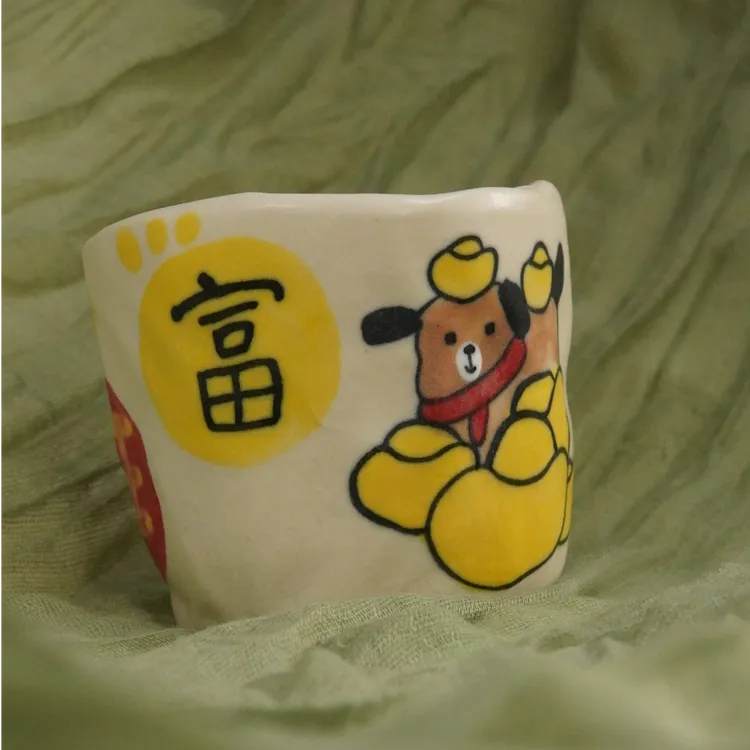 景德镇设计师手工创意陶瓷小狗富顺杯
