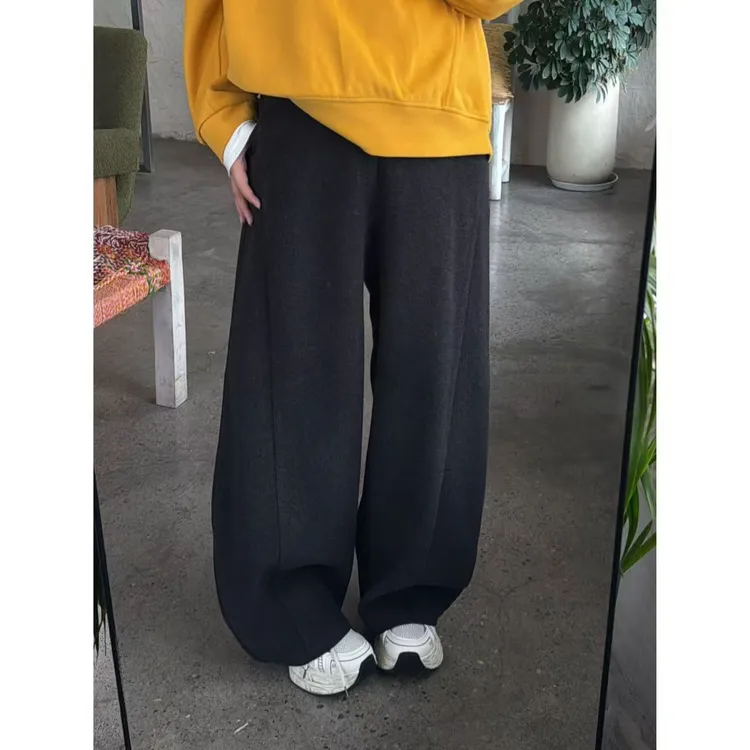 晶咕佳佳【分割艺术】毛呢质感立体裁片半松紧长裤高腰时尚百搭