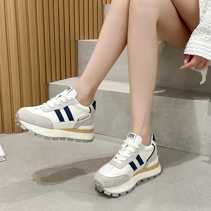 【31码起】真皮休闲鞋女增高小个子百搭透气德训鞋2025新款阿甘鞋潮