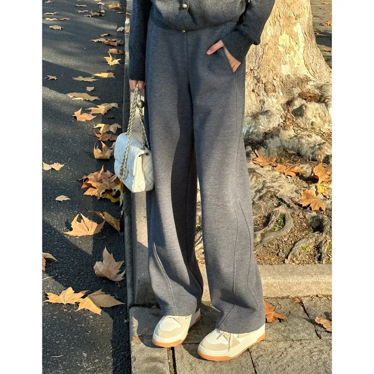 【加绒加厚】极简轻奢时尚显瘦气质百搭纯色简约弯刀休闲裤24350