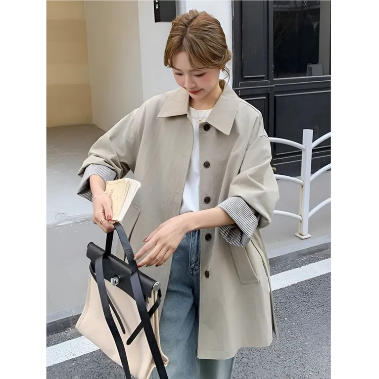 春秋时尚气质宽松单排扣休闲外套女韩系高级新款洋气长袖工装风衣