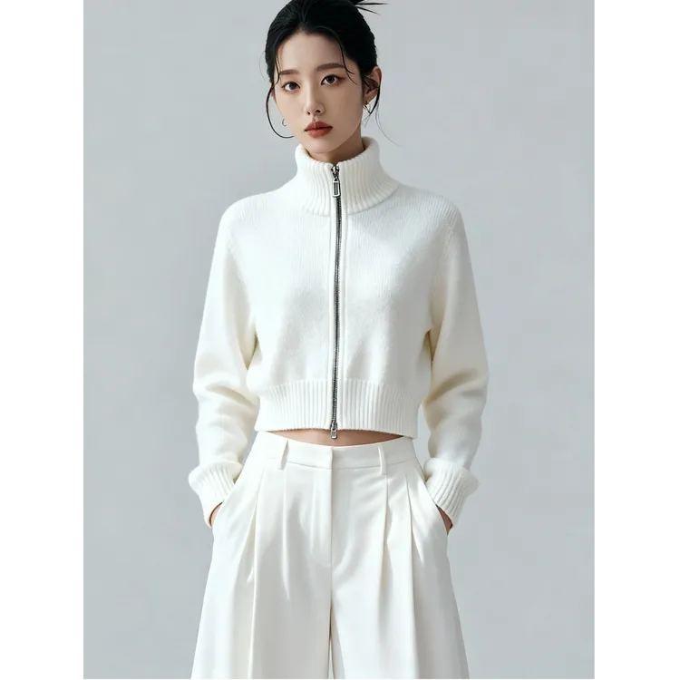 2025秋冬季新款半高领洋气时尚气质显瘦百搭长袖毛衣拉链款针织衫