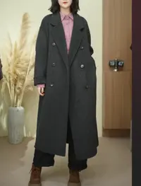 2025秋冬新款双面大衣女中长款100%绵羊毛