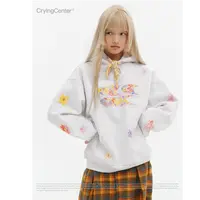 Cryingcenter手绘花园3c抽绳加绒连帽卫衣