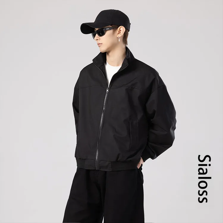 SiaLoss美式教练夹克2025秋冬立领纯色短款复古百搭工装飞行外套
