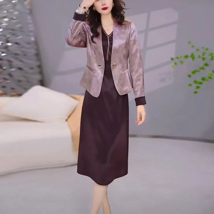 华尔缎气质轻奢高级感套装2025秋季新款高贵优雅显瘦连衣裙两件套
