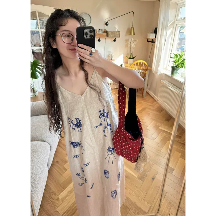 新中式复古刺绣吊带睡衣女款夏季新款棉麻睡裙家居服连衣裙可外穿