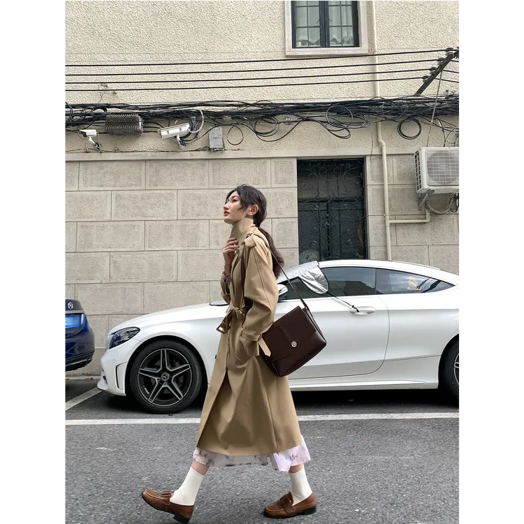 你好卡农 廓形感双排扣风衣外套女设计宽松中长款大衣KF23Z1613G