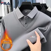 Y【高端轻奢】F冬季假两件加绒加厚男士翻领上衣条纹打底POLO衫百搭