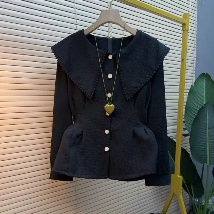 时尚气质显瘦长袖洋气百搭减龄设计感086法式娃娃领宽松女人衫